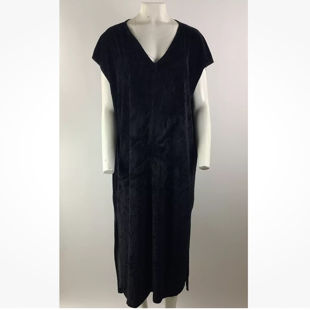 NWOT XCVI Sz M Maxi Crushed Velvet Pullover Dress Black Rayon Spandex Shift